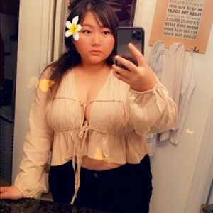 Shein Lantern sleeve hem tie shirt